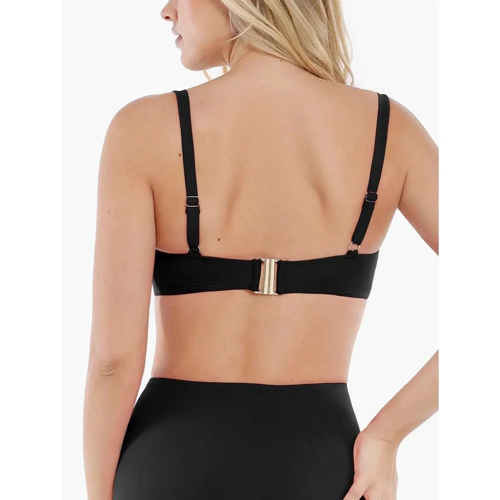 NEW Popilush Shapewear Ruched Underwire Bikini Top Black Large Swimwear